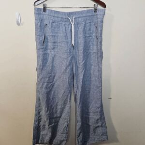 Athleta Cabo Linen Wide Leg Pant 447244 Womens Blue Size 14